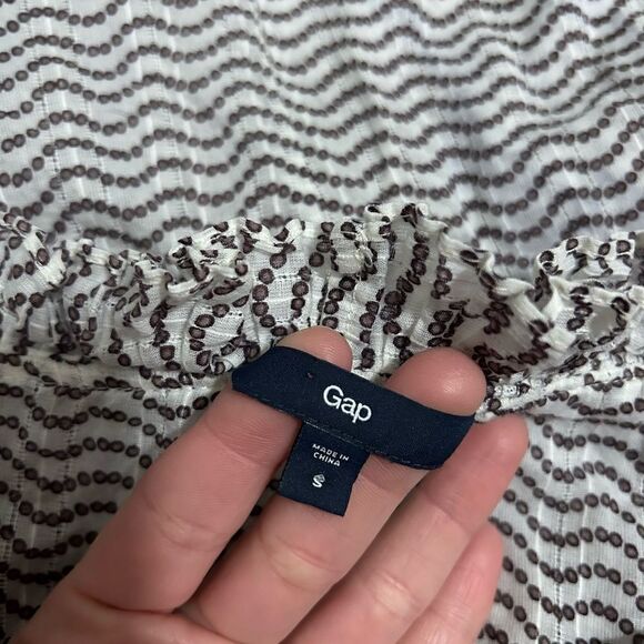 Gap White Brown Circle Polka Dot  Ruffle Stripe Blouse sz S - Picture 10 of 11